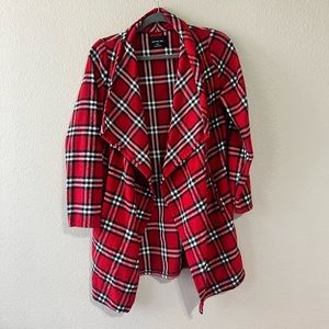 Red Plaid Trench Coat | Knee Length | Size S